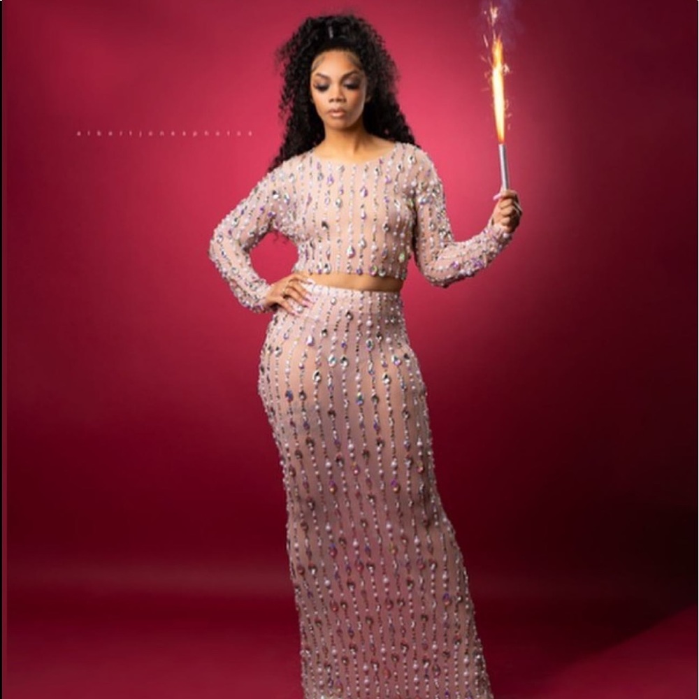 Custom diamond nude two piece outfit